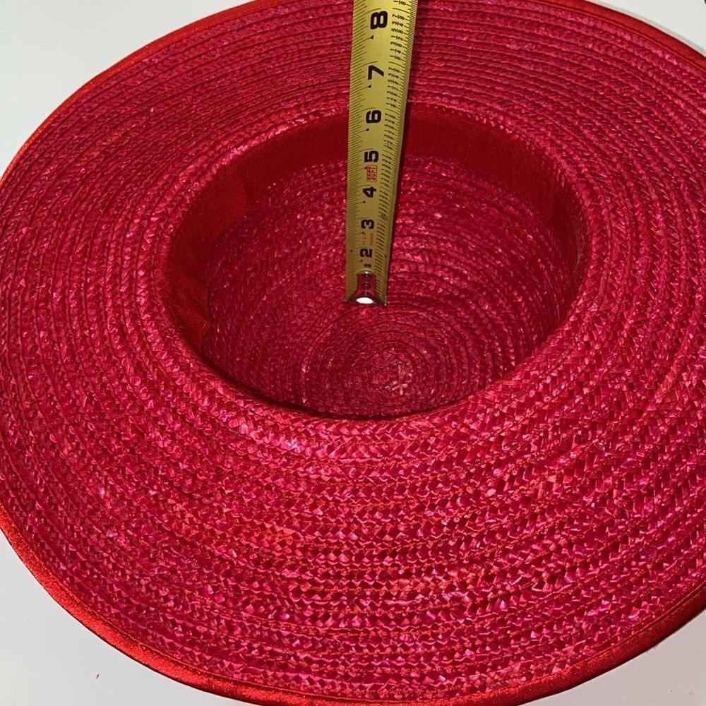 Liya 💯 Straw Women’s Elegant Red Wide-Brimmed Hat With Floral Embellishments - Picture 13 of 14